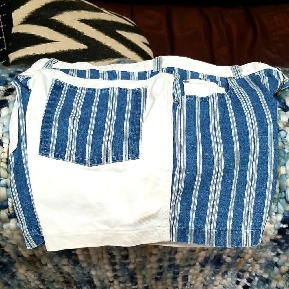 Striped Blue & White Women's Denim Shorts